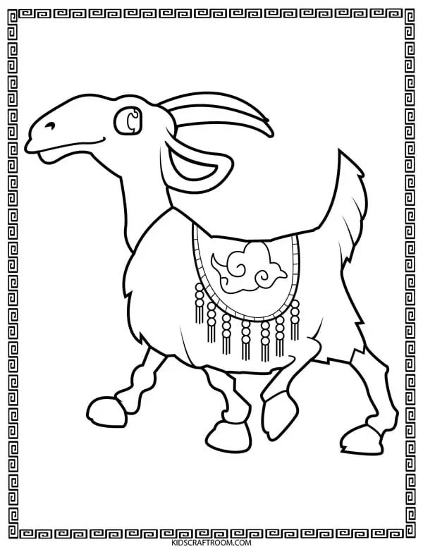 Chinese Zodiac Animal Coloring Pages featuring - Year of the Goat free printable coloring page.