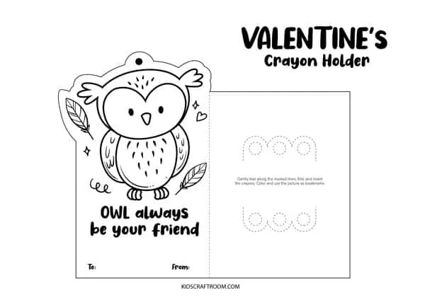 Owl Valentine Coloring Card.