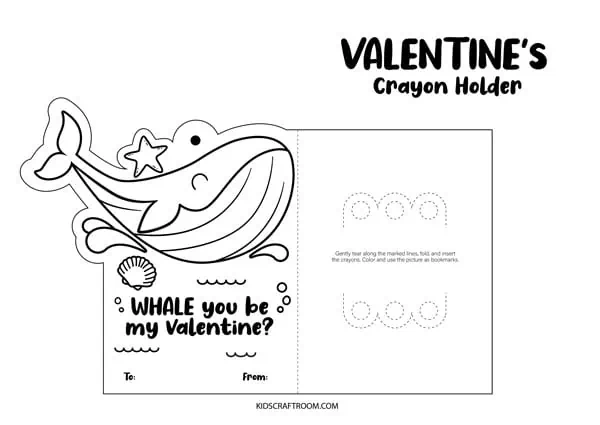Whale Valentine Coloring Card.