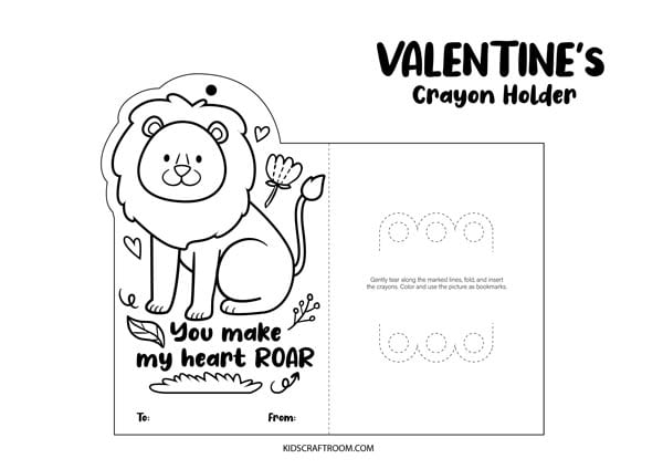 Lion Valentine Coloring Card.