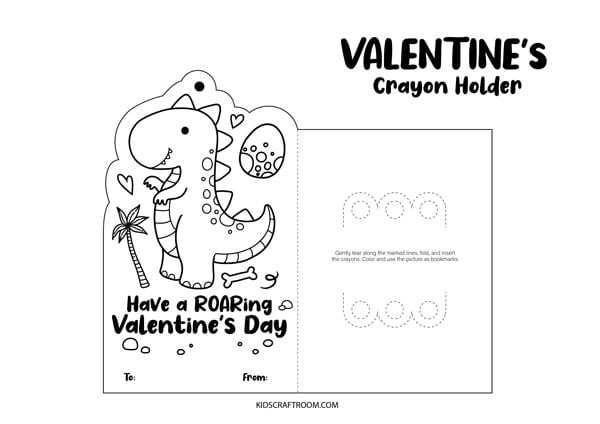 Dinosaur Valentine Coloring Card.